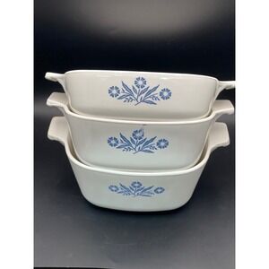 Corning Ware Blue Cornflower Casserole Dish Set P-1-B P-1 1/2-B P-1 3/4-B White